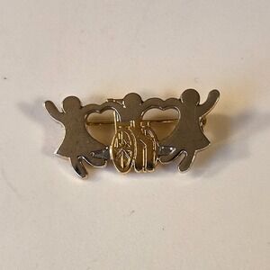 Vintage Unsigned Gold & Silver Tone Paper Doll Wheelchair Brooch Pin Man